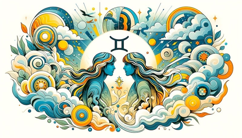 Illustration of the zodiac sign gemini, conveying the feelings and characteristics often associated with gemini.